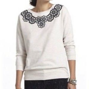 Anthropologie Saturday Sunday Sweatshirt Oatmeal Floral Neckline 3/4 Sleeve Sz S